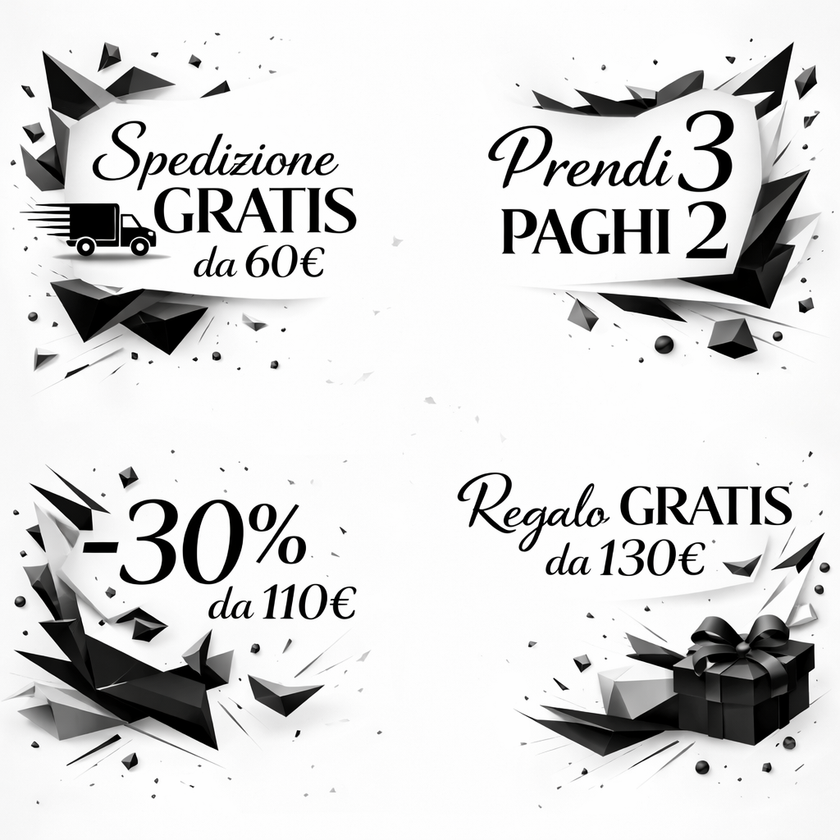 Promotional text in Italian with black geometric shapes on a white background for NOAK SPORT